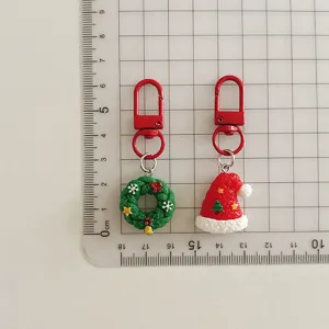 Cute Christmas wreath and Santa hat metal keychains holiday bag charms for backpacks gifts