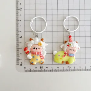 Cute cartoon sheep keychain pendant, lovely animal bag charm for student backpack gift