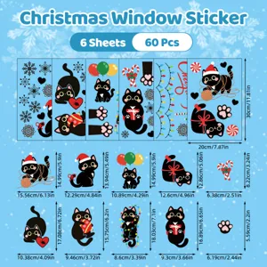 Weihnachten fensterbilder 6 bögen 60 stück süße schwarze katzen schneeflocken aufkleber