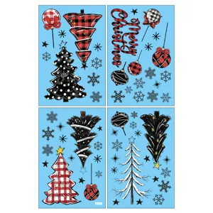 Pegatinas estáticas de ventana de navidad a cuadros árboles copos decoración artículo