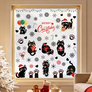 Weihnacht schwarze Katze statische Fenstersticker Detail, festliche Glasaufkleber fur Deko.