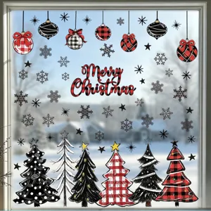 Adhesivos para ventanas de Navidad estaticos cuadros rojo negro decoracion fiesta