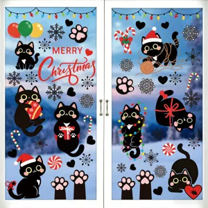 Weihnachten schwarze Katze statische Fensteraufkleber Detailansicht für die schöne Glasdekor.