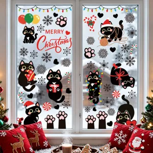Weihnachten schwarze Katze Fensteraufkleber statische Aufkleber Feiertag Glasdekoration