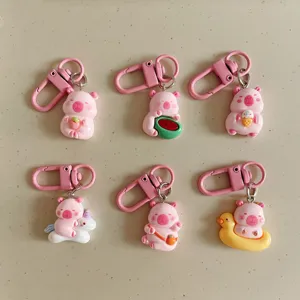 Mignon porte-clés capybara rose ensemble dessin animé animal sac pendentif cadeau mignon
