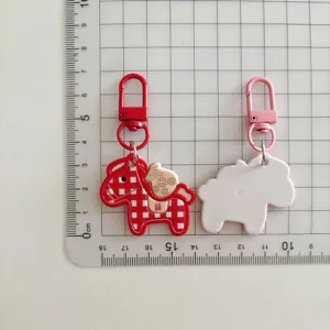 Cute cartoon horse keychain red grid pendant bag hanging accessory student new year gift size display