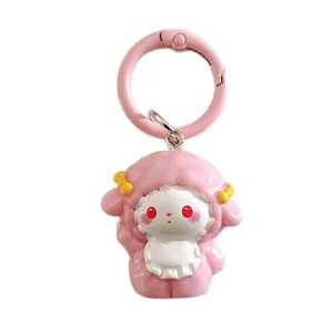Porte-clés Agneau Rose 3D en Résine Pendentif de Sac Animal Dessin Animé pour Filles Femmes Petit Cadeau