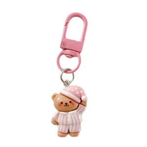 Cute Cartoon Pajama Bear Keychain Resin Animal Bag Pendant Backpack Decoration Accessory For Women Kids Gift
