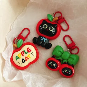 Cartoon apple black cat keychain cute creative bag pendant backpack accessory best friend gift