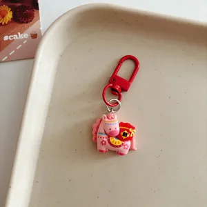 Cute pink horse cartoon keychain pendant bag charm for student backpack accessories new year gifts