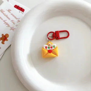 Cute Christmas envelope keychain pendant red metal clasp bag hanging accessory gift