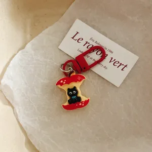 Cute black cat apple keychain enamel bag pendant cartoon metal charm student gift accessory