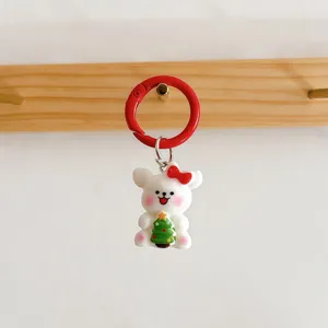 Süßer Weihnachts Welpe Schlüsselanhänger 3D Cartoon Tasche Anhänger Rote Schleife Geschenk