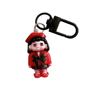 Dark Gothic Cartoon Girl Keychain Halloween Resin Bag Pendant Cool Student Backpack Accessories Aesthetic Charms Holiday Gift