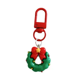 Cartoon Christmas Resin Keychain Pendants Santa Claus Snowman Xmas Tree Gingerbread Man Hanging Ornament Bag Accessories Holiday Gifts
