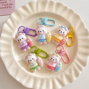 Cute cartoon surfing bear keychain plush bag charm pendant bestie gift schoolbag accessory
