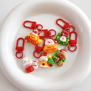 Cute Christmas Keychain Cartoon Santa Bear Rabbit Pendant Bag Charm Holiday Gift Decor