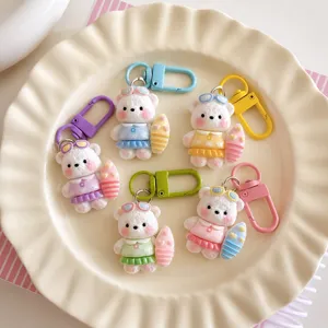 Cartoon Surfing Bear Keychain Cute Resin Bear Bag Charm Animal Keyring For Student Schoolbag Backpack Decoration Birthday Gift