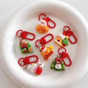 Christmas cartoon keychains set cute Santa snowman key rings bag charms lovely holiday gifts