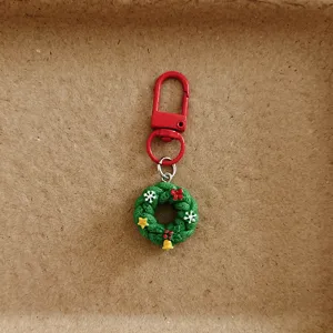 Christmas wreath keychain pendant cute holiday bag charm for backpack accessory gift