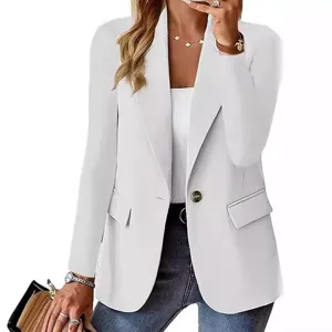 Mujer chaqueta blazer de color sólido manga larga elegante prenda exterior profesional.