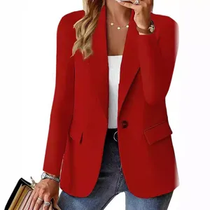 Mujer manga larga color solido blazer abierto delantero, elegante chaqueta casual de otono.
