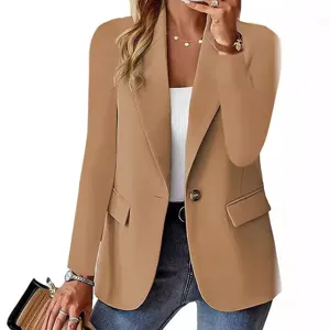 Mujer color solido manga larga solapa blazer chaqueta un boton casual oficina ropa