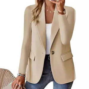 Chaqueta blazer casual lisa de manga larga para mujer prenda exterior para otoño.