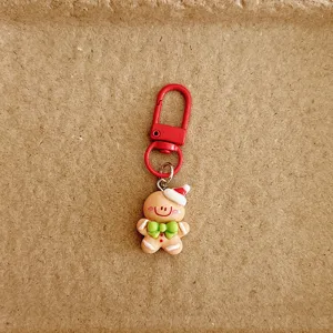 Joli porte-clés bonhomme de pain d'épices de Noël, mousqueton rouge, charmant accessoire de sac.
