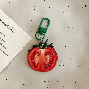 Cute tomato slice acrylic keychain bag charm pendant for girls teens novelty fruit keyring gift