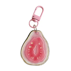 Simulation Fruit Slice Acrylic Keychain Cute Guava Watermelon Orange Tomato Bag Charm Pendant Personal Gift