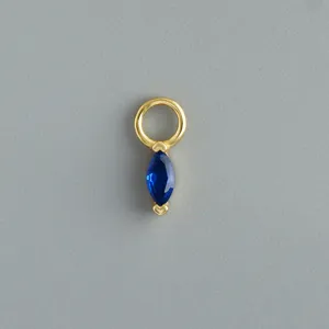 Ciondolo charm marquise in argento sterling S925 bagnato d'oro con gemma blu per orecchini.