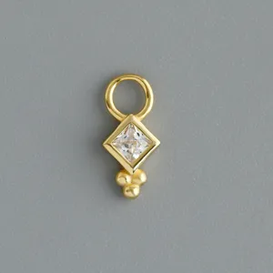 Pendente per orecchino DIY in argento S925 dorato con zircone quadrato e tre piccole perline.