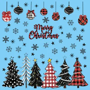 Adhesivos estáticos para ventanas de Navidad árboles a cuadros y copos de nieve decoración