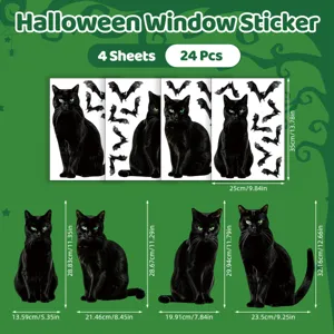 Halloween Fensteraufkleber 4 Bogen 24 Stk realistische schwarze Katze Fledermaus.