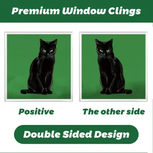 Halloween statische Fensterfolie Detailansicht, realistischer schwarzer Katzen Aufkleber.