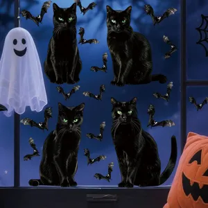Halloween statischer Fensteraufkleber realistischer schwarzer Katzen Fledermaus Dekor