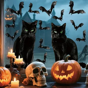 Halloween Fensteraufkleber schwarze Katze Fledermäuse statische Glas Dekoration Aufkleber