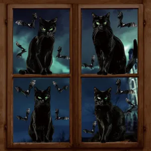 Halloween schwarze Katze Fledermaus statische Fensteraufkleber Glas Schaufenster Deko