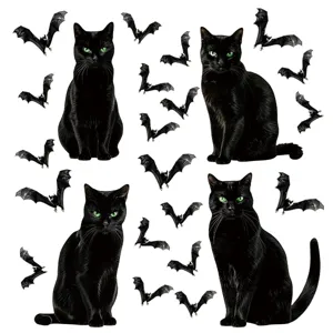 Halloween schwarze Katze und Fledermaus statische Fensteraufkleber Glas Dekoration Set