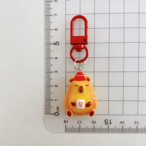 New Year red capybara keychain cute cartoon bag charm pendant accessory gift for bestie.