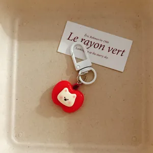 Cute red apple puppy keychain bag pendant student backpack accessory bestie gift charm