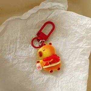 Red Capybara keychain cute cartoon backpack pendant New Year gift accessory for besties