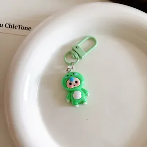 Cute cartoon doll keychain green animal costume bag charm stylish student backpack accessory