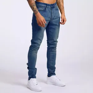 Men's blue stretch skinny jeans casual slim fit denim trousers fashionable streetwear
