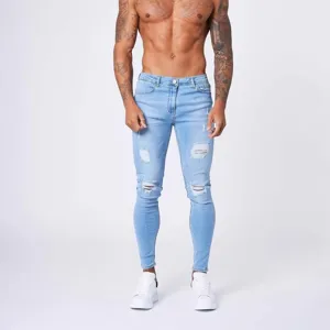 Men Slim Fit Distressed Jeans Polyester Washed Ripped Denim Bottom Casual Comfortable Fashion Regular Long Pants For Men
