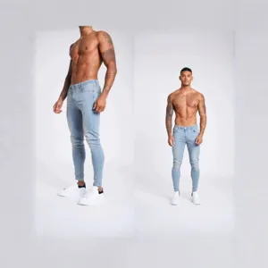 Men's light blue slim fit skinny denim jeans casual stylish regular long pants main view