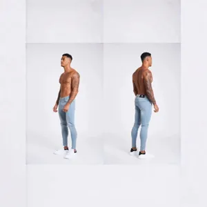 Men light blue skinny jeans casual regular long pants fashion slim fit denim trousers for men.