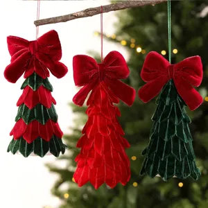 Fluwelen kerstboom hangende ornamenten met strikken voor vakantie feest home decor details