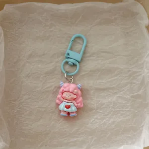 Cute little girl keychain cartoon bag charm sweet student backpack accessory gift.